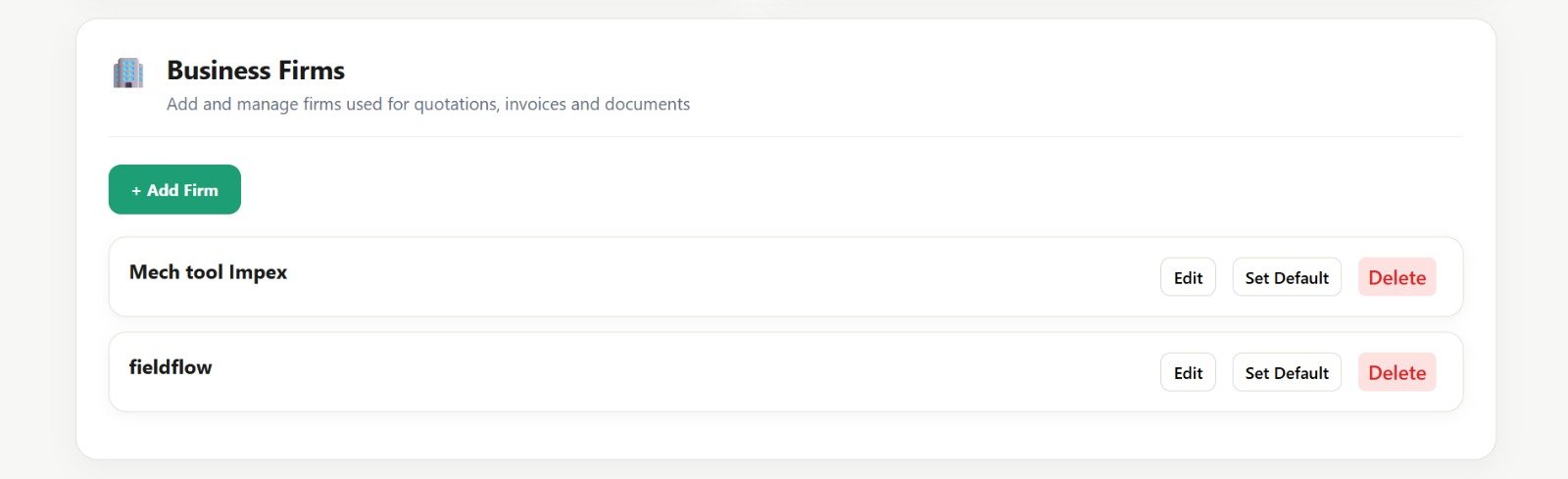 ShivFlow CRM Multiple Business Firms screen